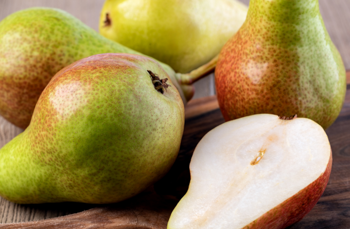 cut pears on chopping board